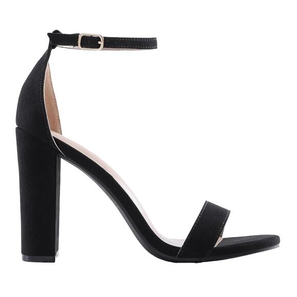 NWT Dream Pairs Black Suede Hi-Chunk High Heel Pump Sandals - SIZE 8 - Picture 3 of 13